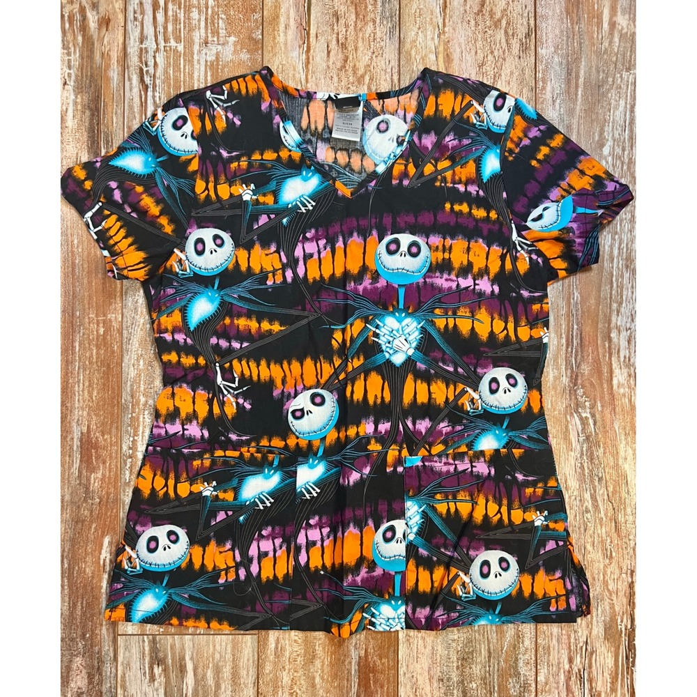 Disney Nightmare Before Christmas Jack Skellington Scrub Top Tie Dye S